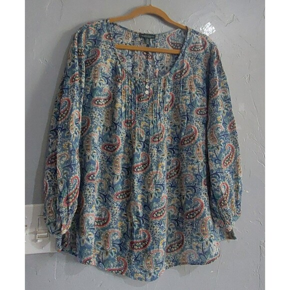 LRL Lauren Jean Co, Tops Blouse Women's L,Paisley, Cotton,Viscose, 22 Inch Of Ar - Picture 11 of 11